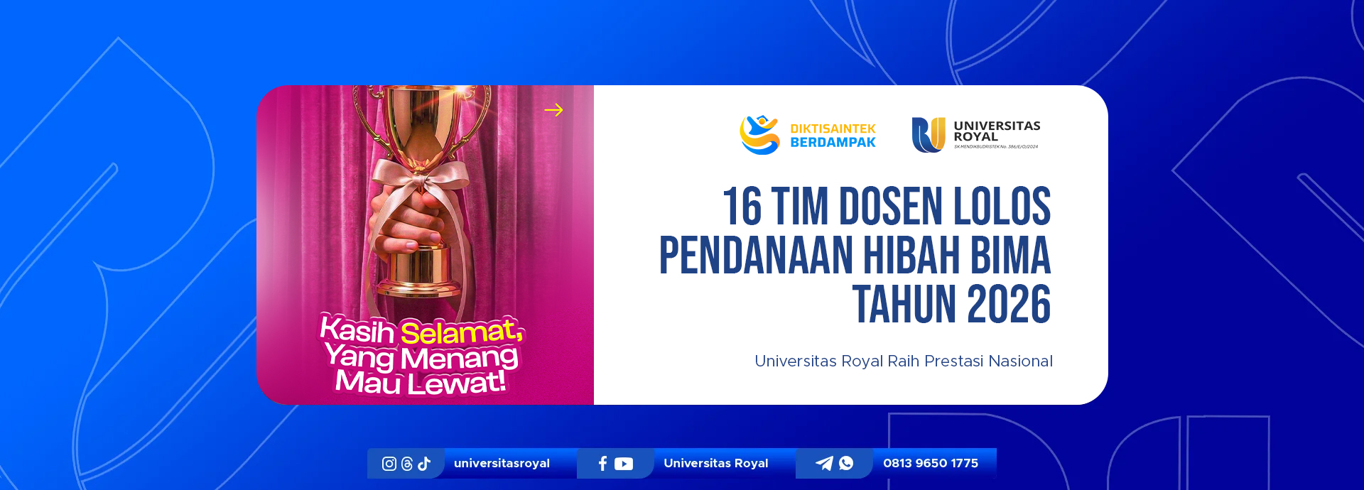 Universitas Royal Raih Prestasi Nasional, 16 Tim Dosen Berhasil Lolos Pendanaan Hibah BIMA Tahun 2026